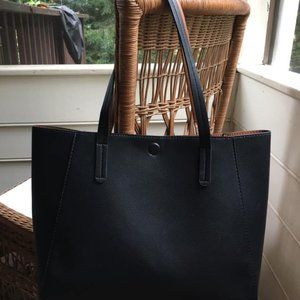 BLACK & TAN VEGAN LEATHER TOTE SHOULDER BAG PURSE